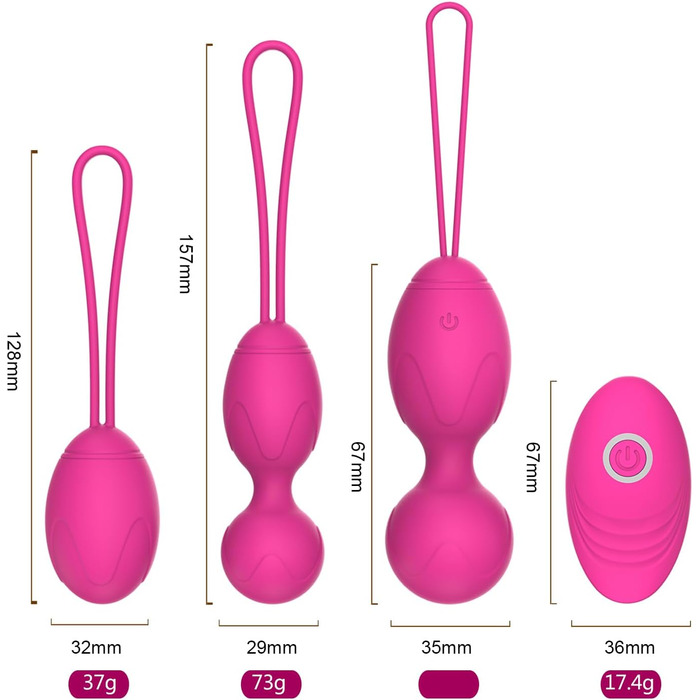 Тренер для впрас для жінок для тренування м'язів тазу з пультом дистанційного керування, набір Кегеля, силіконові м'ячі для контролю сечовипускання та вправ для м'язів тазу (рожевий)