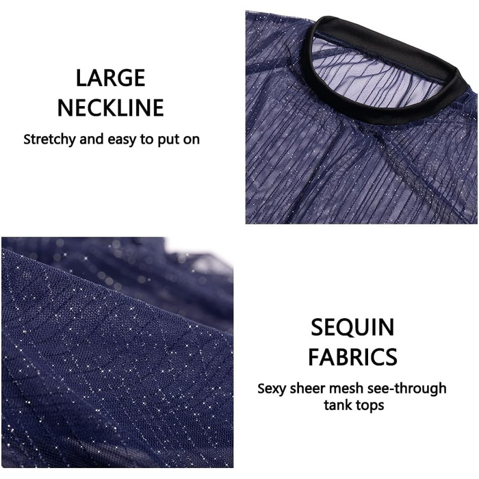 Прозора футболка Casey Kevin Herren з блискітками, короткий рукав, клубний стиль, синій (L)