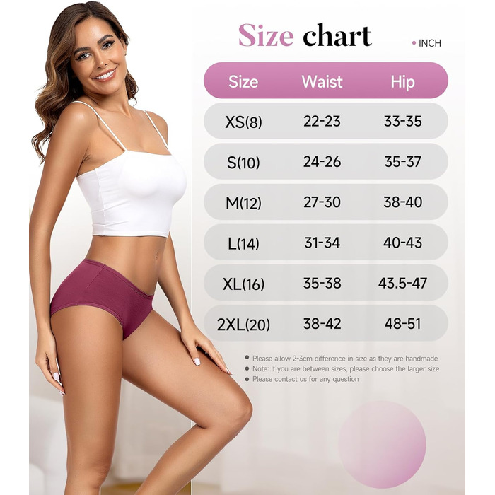 Танстц (TANSTC) жіночі труси-сліпи з бавовни, 6 шт. в упаковці, низька талія, еластичні, дихаючі, XS