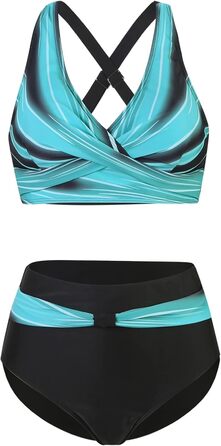 Жіночий двочастинний купальник Adigaber з V-подібним вирізом, квітковий принт, бікіні з животом, комплект M, синій у смужку