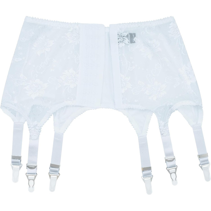 Вінтажний пояс Luxallacki з 6 ремінцями, металевою застібкою, гладким атласом та квітковою мереживом, елегантний британський пояс для панчіх (Білий, 46)