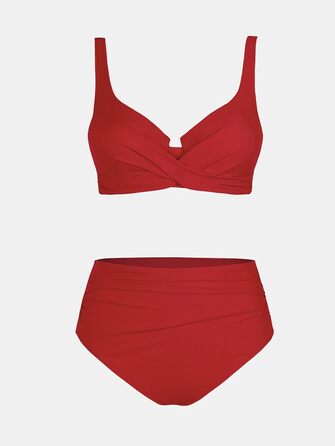 CUPSHE Бікіні жіночий комплект: зав'язування, перехрещення, пуш-ап, висока талія, двочастинний купальник, червоний, розмір XL