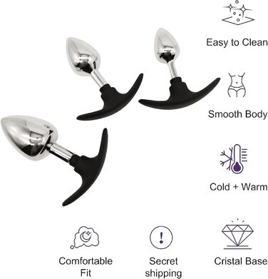 Набір анальних пробок зі сталі: дилататори, масажер простати, стимулятор для пар, S+M+L