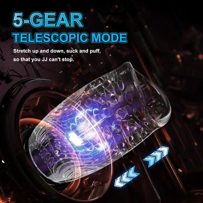 Електричний мастурбатор ChicLSQ з 5 телескопічними секціями, 360° обертанням, 10 вібраціями та функцією 3D-вакуумної стимуляції. З цифровим дисплеєм