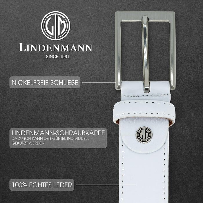 Шкіряний ремінь чоловічий LINDENMANN 35 мм, натуральна шкіра, колір коньячний/сірий/білий, довжина 120 см (розмір XL)