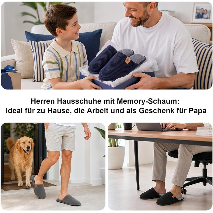 Чоловічі домашні капці VeraCosy з вельвету та ефектом пам'яті Memory Foam, дихаючі та м'які тапочки (розмір 44/45 EU, сталево-сірі)