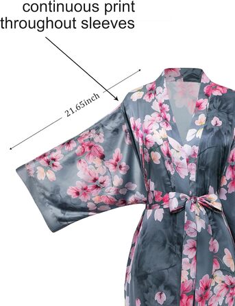 Халат жіночий довгий з атласу, квітковий принт, Babeyond. Ідеальний для дому, відпочинку, вечірок. Розмір універсальний, сірий колір.