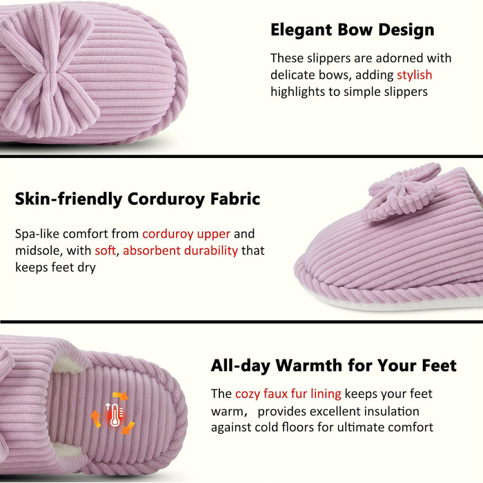Жіночі зимові капці Coswind з ефектом пам'яті Memory Foam, плюшева підкладка та вельветовий верх, світло-фіолетові (розмір 40.5/42 EU)