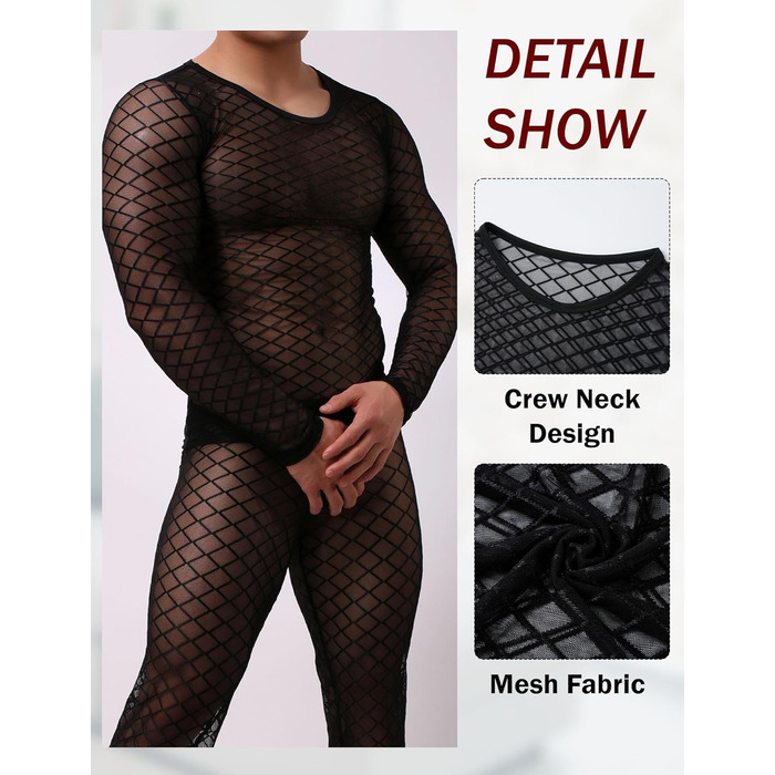 Чоловіча футболка з довгим рукавом Maeau, сітка, ромби, прозора, спортивна, M-XL, чорний колір