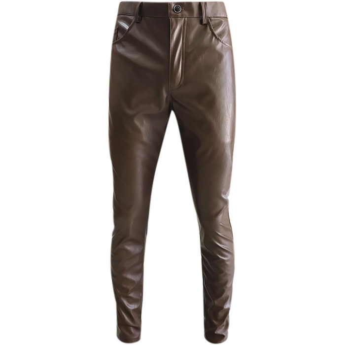 Штани-легінси для чоловіків з еластичної шкірозамінника Wetlook, Slim fit, для мотоциклів, клубів, вечірок, коричневі, розмір 36