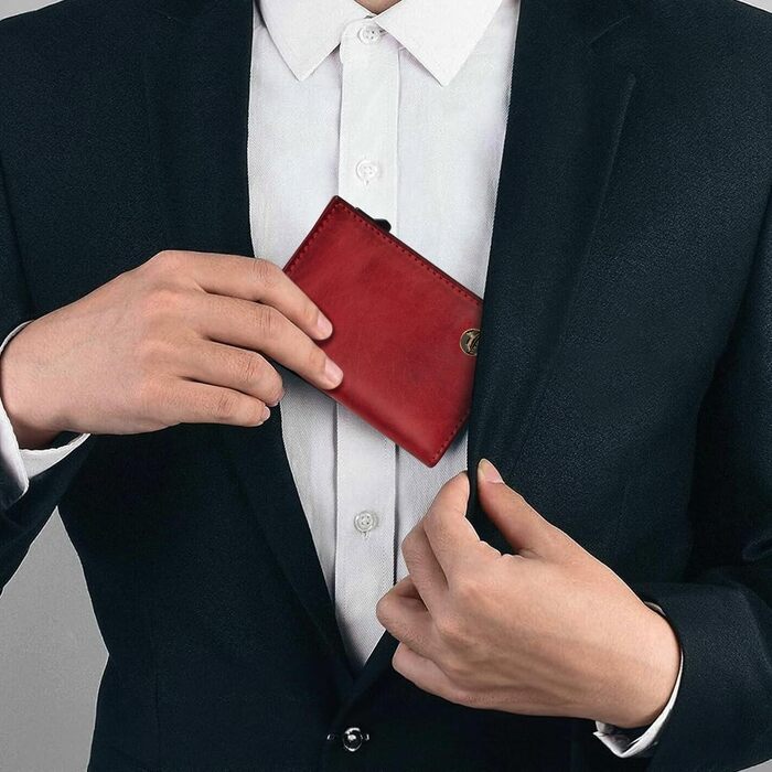 Шкіряний картхолдер Fa.Volmer POP-UP з монетницею та RFID захистом для чоловіків та жінок, Бордовий (на 11 карток)