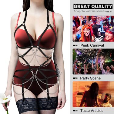 Комплект жіночий: бюстгальтер-корсет, спідниця-рок, стрінги, ремінь, чорний, для танців, Хелловін