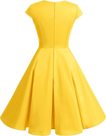 Сукня вінтаж Bbonlinedress 1950-х років ретро коктейльна Rockabilly з V-подібним вирізом, жовта, розмір L