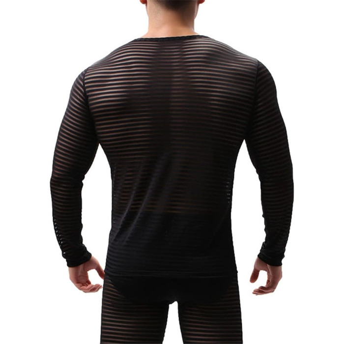 Чоловіча футболка з довгим рукавом, прозора, в смужку, білий колір