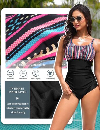 Купальник Vancavoo з пуш-ап, корегуючий, без спинки, з рюшами, пляжний, суцільний (M, Богема + Чорний)