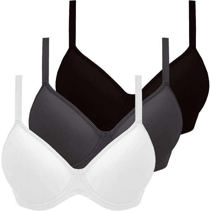 3 шт. бюстгальтери жіночі з кісточками, Push-Up, комфортні, без кісточок, класичні, з регульованими бретелями, ідеальна посадка, комплект 3 шт. (білий+сірий+чорний), 80D