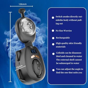 Електричний мастурбатор для чоловіків з регульованою помпою та LCD-дисплеєм. Портативний секс-іграшка (Чорний)