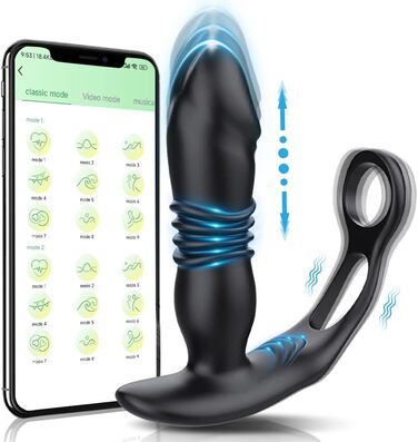Вібратор анальний, кільце для статевого члена з 9 режимами вібрації, керування через додаток для смартфона - секс-іграшка