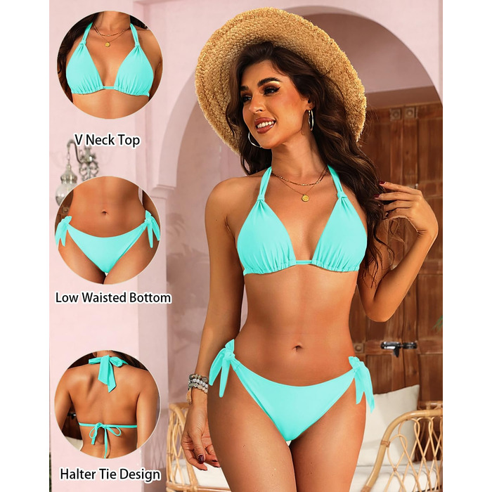 Двокомплектний купальник-бікіні з зав'язками на шиї для дівчаток, трикутник, колір блакитний (2025), розмір XXS