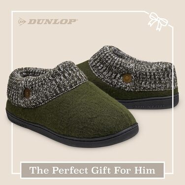 Чоловічі домашні капці DUNLOP з підкладкою з шерпа-флісу та піною з ефектом пам'яті Memory Foam, протиковзкі, колір хакі, розмір 43 EU