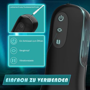 Вібраційний статевий аксесуар для чоловіків з 10 режимами та 5 режимами всмоктування. Реалістична вагіна, чорного кольору.