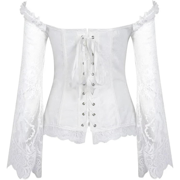 Корсетне плаття WDSBZNB для жінок, біле корсет-топ у великих розмірах, бюстгальтер, жилет, мереживо, квітковий принт, мідер з довгим рукавом (2XL) XXL White