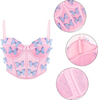 Топ-бралетта з квітковою вишивкою Tetudineu для жінок, рожевий, блакитний (S)