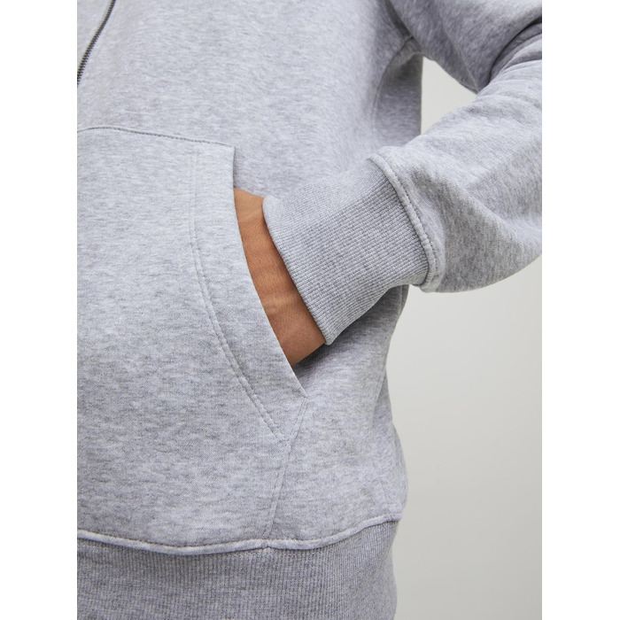 Чоловіча толстовка з капюшоном та блискавкою Jack & Jones JJEBRADLEY Sweat Zip Hood, Relaxed Fit, світло-сірий меланж