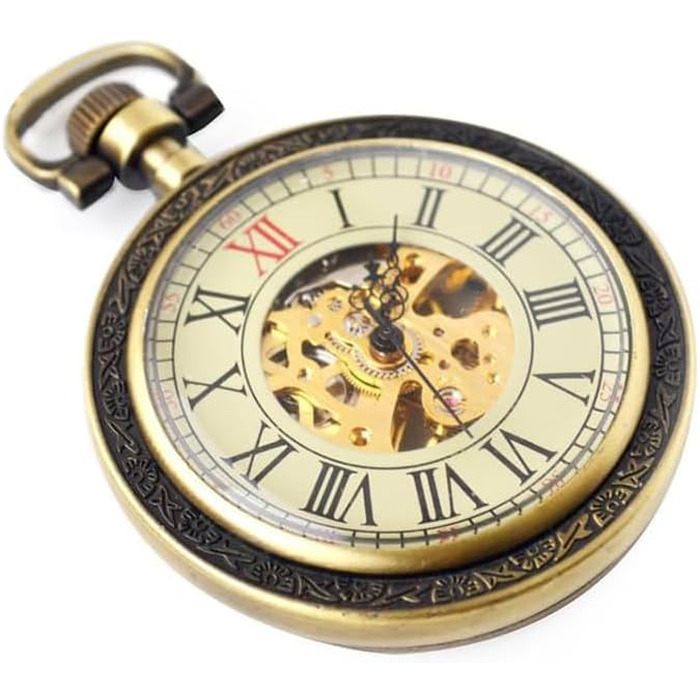 Чоловічий кишеньковий механічний годинник BOSHIYA Vintage Steampunk: скелетон, підзавод, світозарядні стрілки, бронзовий колір, модель B-2