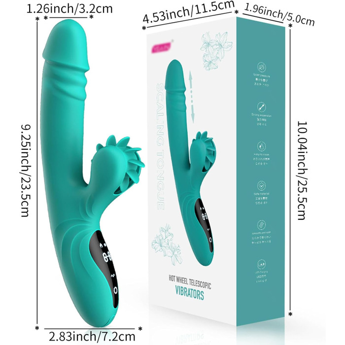 Вібратор для жінок з 9 функціями, підігрівом та телескопічним дизайном. Масажний дildo з силікону - іграшка для дорослих, зелений