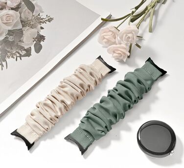 Еластичний тканинний ремінець для Google Pixel Watch 3 41mm, Pixel Watch 2, Pixel Watch — замінний браслет-резинка для жінок (2 шт, Small: 14-16.5 см, Колір: Сріблястий/Кактус)