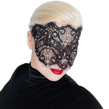 Чорна мереживна маска для жінок з кришталевими стразами - елегантна венеціанська маска для маскараду, готичної вечірки, косплею, карнавалу та особливих подій - ручної роботи, чорна маска для жінок (з прозорими стразами)