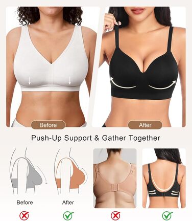Натільний пуш-ап бюстгальтер для жінок без кісточок, бездротовий, з м'якою підтримкою, двошаровий чашечка, звичайні та великі розміри, V-подібний виріз, міцний бюстгальтер, чорний, S