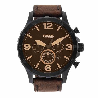 Чоловічий годинник Fossil Nate кварцовий хронограф з ремінцем зі сталі або шкіри, коричневий