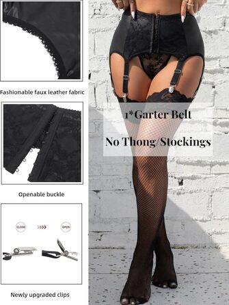 Чорний шкіряний корсет-стрінг з 6 гачками для жінок, великі розміри. Сет сексуальної білизни Straps.