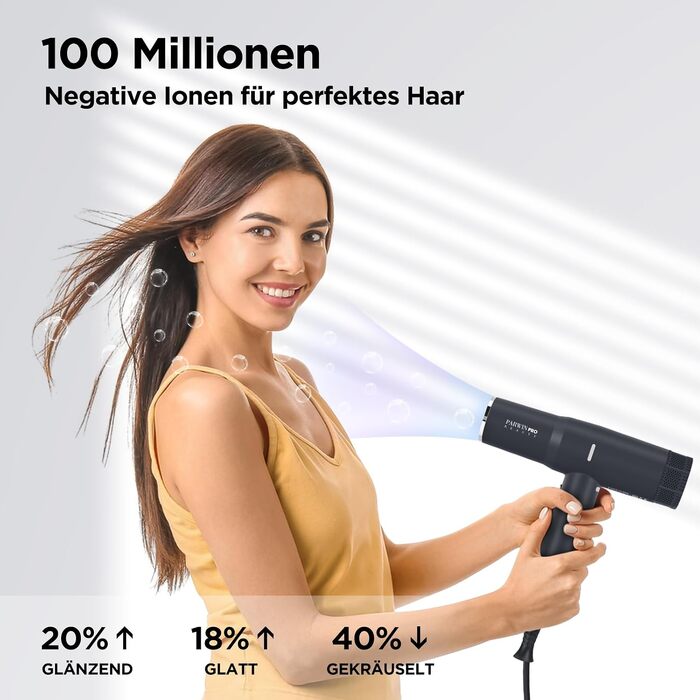 Професійний іонний фен для волосся PARWIN PRO BEAUTY з безщітковим двигуном 110,000 RPM, магнітним дифузором та LCD-дисплеєм, низький рівень шуму, колір Rose/Graphitschwarz