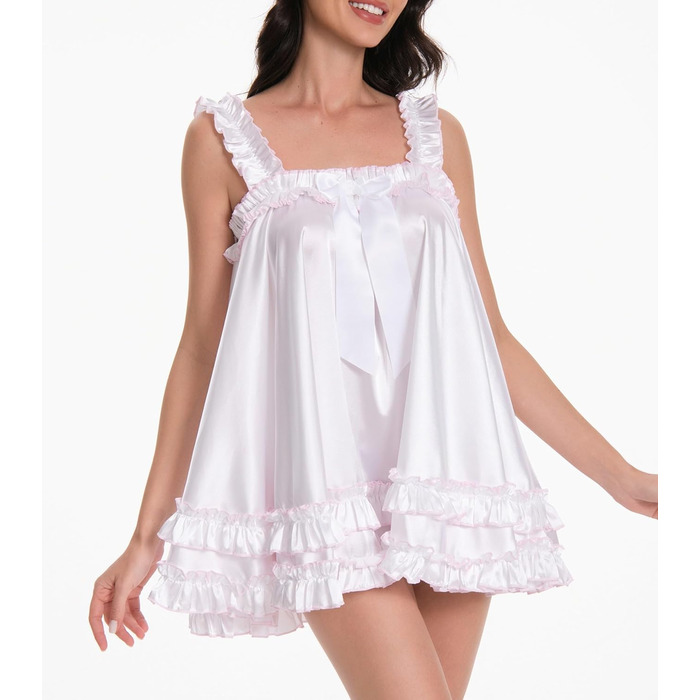 Сукня-бабочка Satini Dessous з мереживом та рюшами, стиль Negligee, для косплею та кросдресу (XL, Білий)