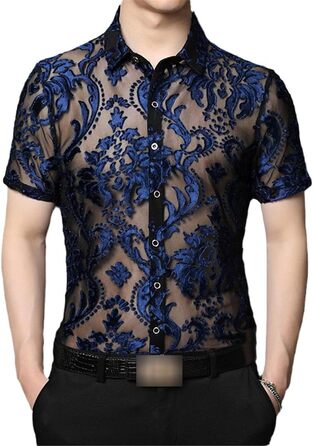 Чоловіча прозора сорочка з квітковою вишивкою EN8 (L, 7713 Blue)