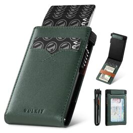 Стильний мінімалістичний гаманець-картхолдер VULKIT з RFID-захистом та Pop-Up механізмом, відділенням для ID-картки, на 8 карток (Зелений)