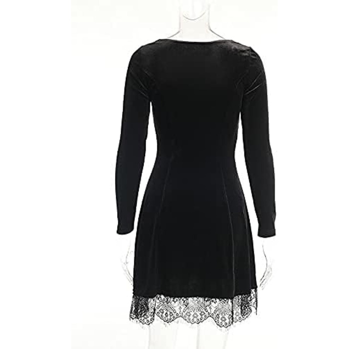 Чорне вечірнє сукня-ліхтарик з вирізками, міді, готичний стиль, сукня з довгим рукавом, розмір XXL