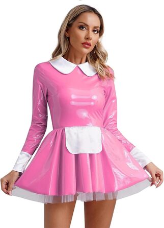 Костюм косплею: Французьке горничне плаття для жінок, рожевий, довгі рукави, A-силует, рожевий, розмір L