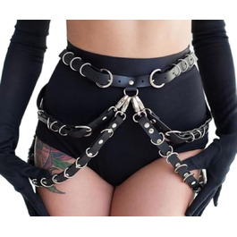 Чорний шкіряний ремінь-пояс та набір на ногу з петлями від CAZEOUU - стильна пов'язка для жінок, ідеальна для клубів та вечірок