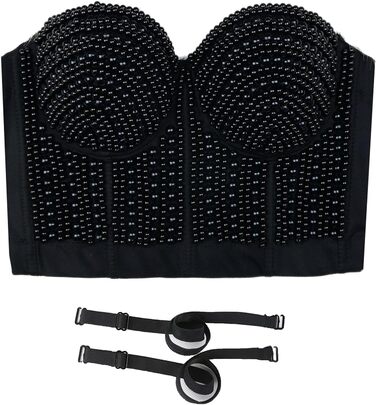 Чорний бюстгальтер-корсет Ellacci з перлами, топ для клубу/вечірки, XS