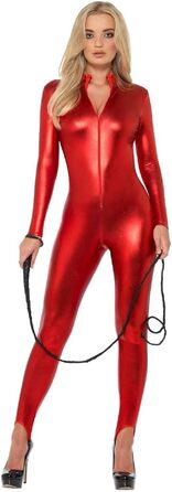 Костюм-комбінезон MIMIKRY Catsuit Rot Metallic Teufel Boxenluder Domina з лаку та шкіри, червоний, XS