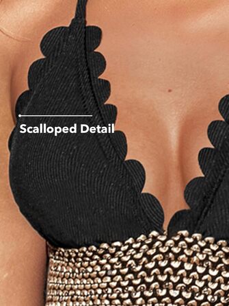Купальник CUPSHE з глибоким вирізом на шиї та хвилястою облямівкою, відкритий на спині, чорний