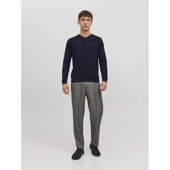 Чоловічий в'язаний светр Jack & Jones однотонний, темно-синій (Navy Blazer), розмір XL