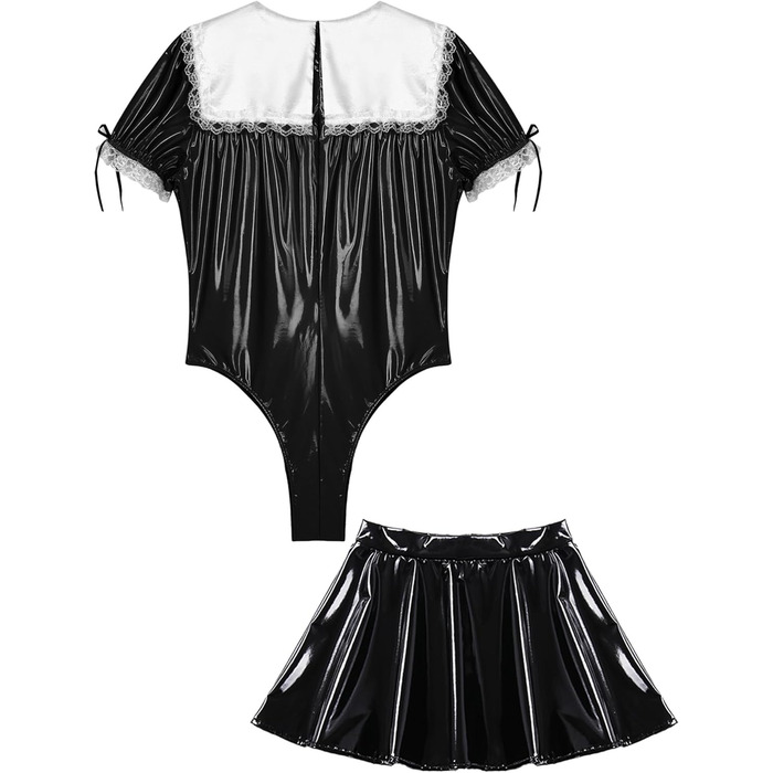 Костюм покоївки CHICTRY для чоловіків: чорний латексний боді з міні-спідницею та стоячим коміром, костюм для косплею