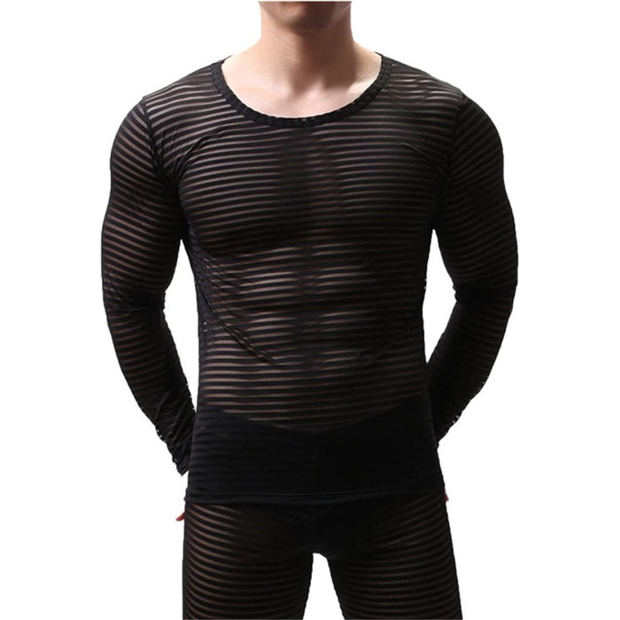 Чоловіча футболка з довгим рукавом, прозора, в смужку, білий колір