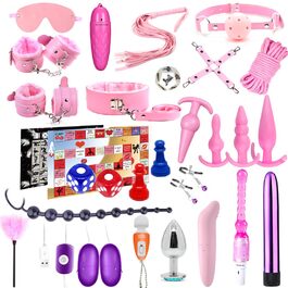 Набір BDSM 25 предметів: кайдани, реалістичний анал-плаг, кліпси для сосків, батіг, маска для очей