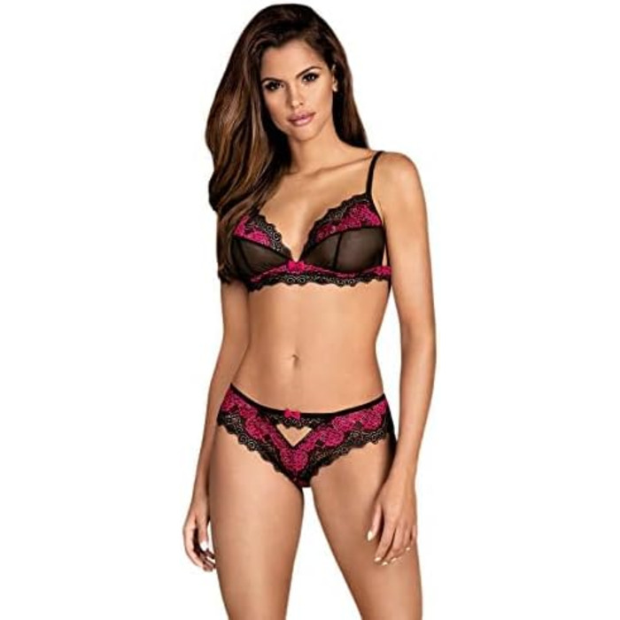 Сексуальний жіночий комплект нижньої білизни Selente Love & Fun: бюстгальтер, труси та шовкова маска для очей, чорно-магма, S-M, Made in EU